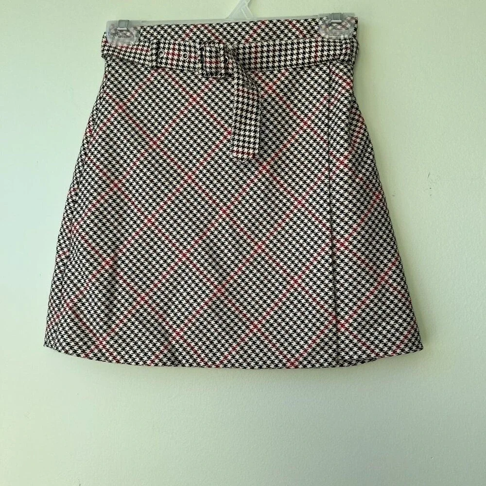H&M Plaid A-Line Skirt With Belt Checkered Pattern